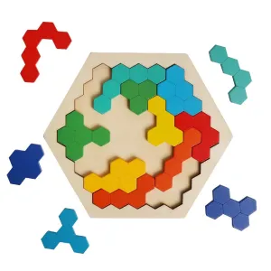 Wooden Hexagon Puzzle  Fun Brain Teaser for All Ages