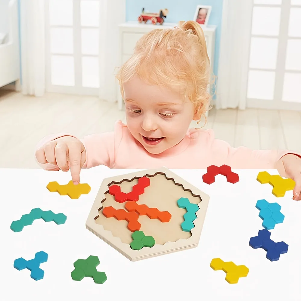 Wooden Hexagon Puzzle  Fun Brain Teaser for All Ages