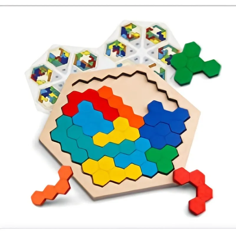 Wooden Hexagon Puzzle  Fun Brain Teaser for All Ages