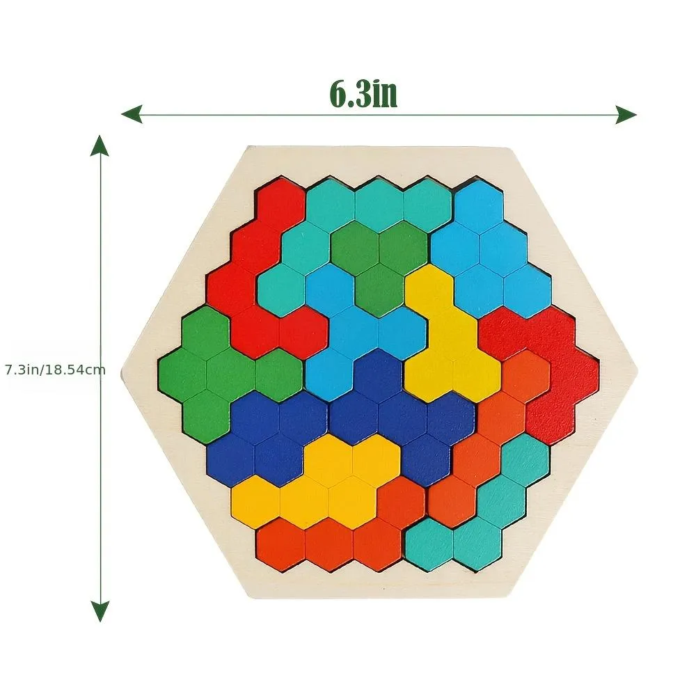 Wooden Hexagon Puzzle  Fun Brain Teaser for All Ages