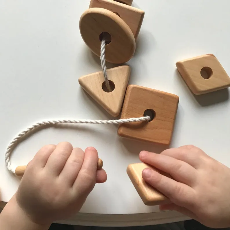 Wooden Lacing Toy With Geometric Shapes