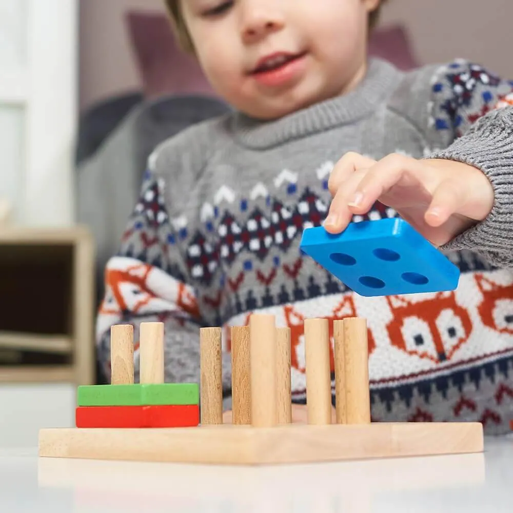 Wooden Puzzle Board - Geometric Stacking Toy