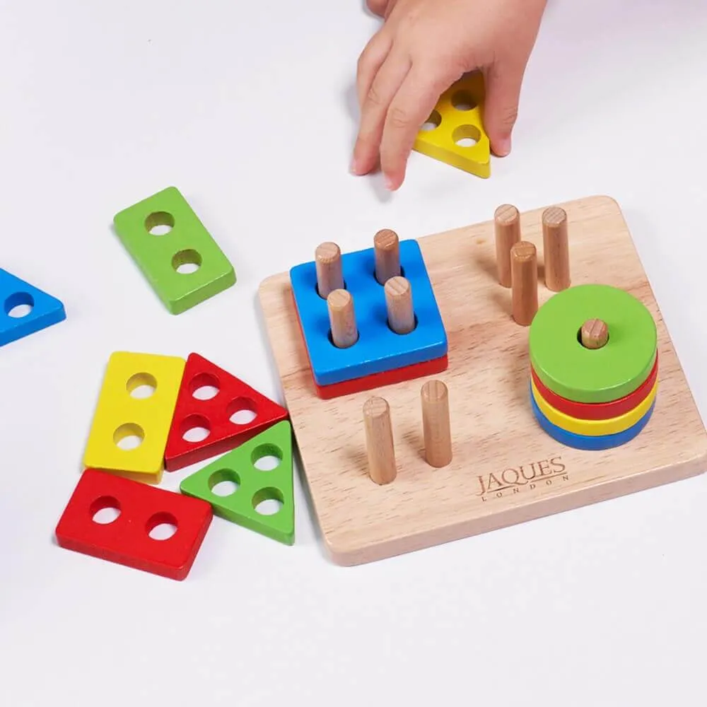 Wooden Puzzle Board - Geometric Stacking Toy