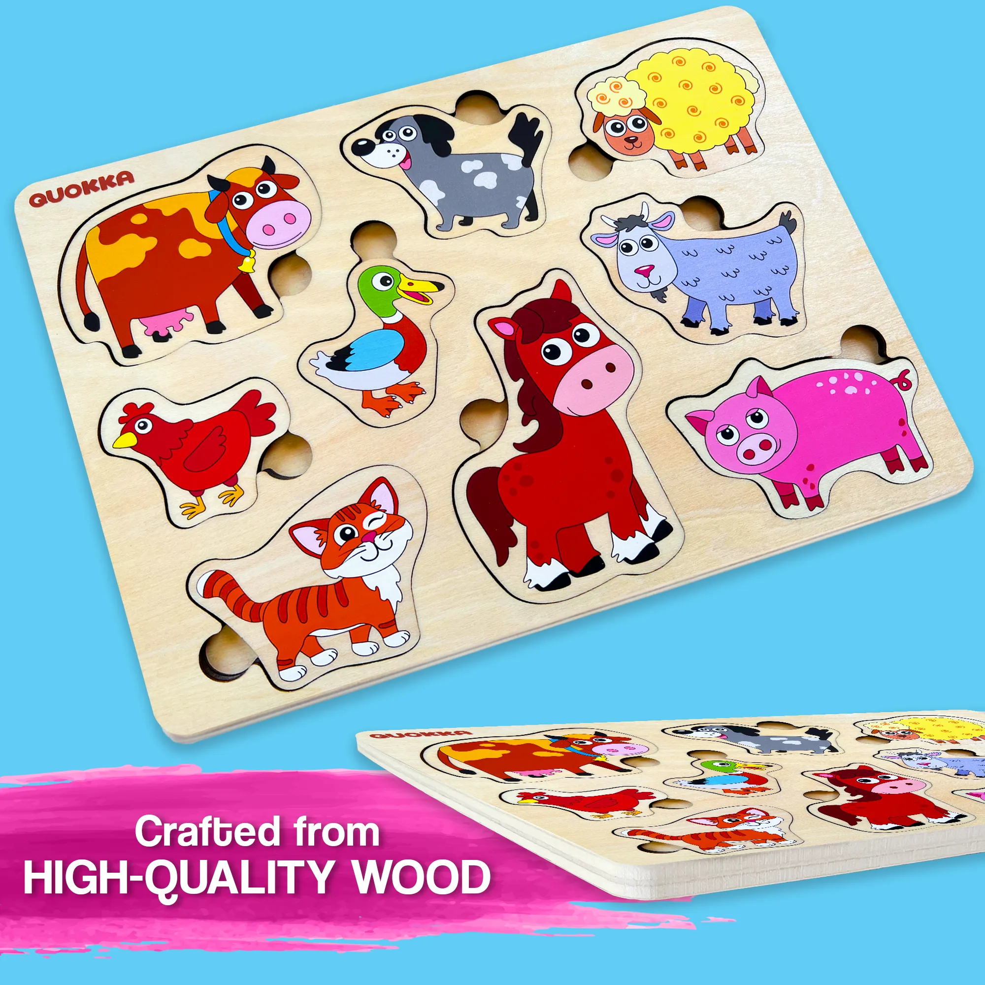 Wooden Puzzles for Toddlers | Farm Animals