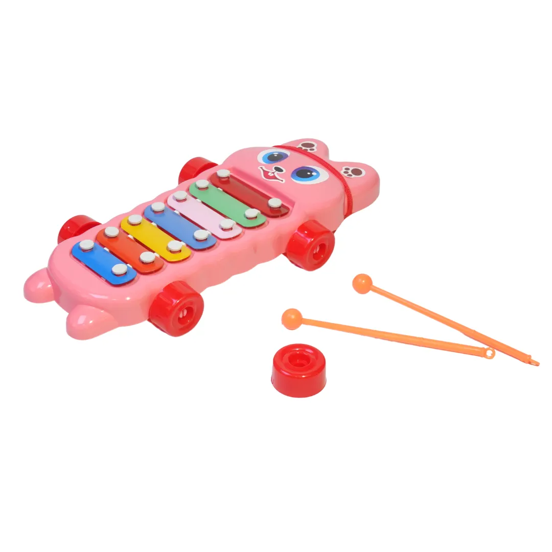 Xylophone Musical Toy with wheels-1, with 7 Notes, Multicolour, 3 , 1 Xylophone, 2 Sticks Brand